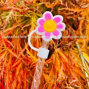 🌸NEW🌸White & Pink Flower Straw Topper Cover